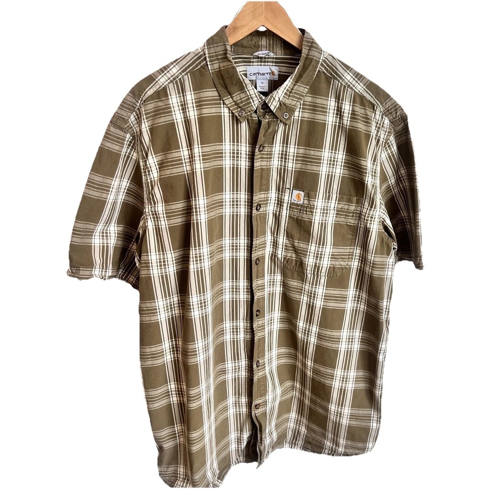 Vtg Carhartt Plaid Relaxed Button Down Shirt Short Sleeve Men's XL Y2K
